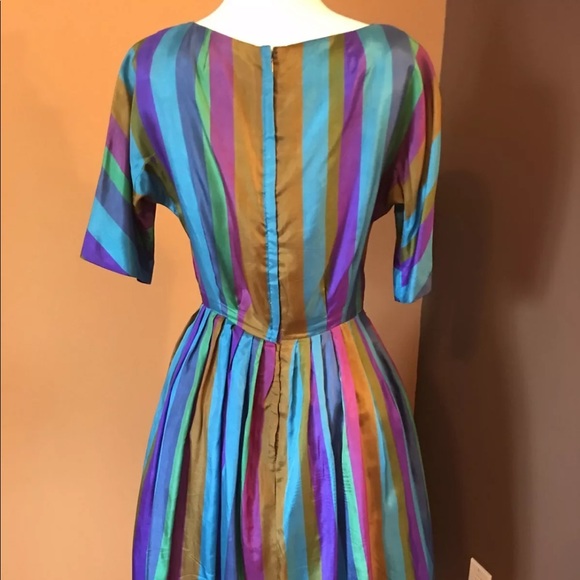 Vintage Polly Bergen Jack Squire Stripe Full Dress - Picture 7 of 8